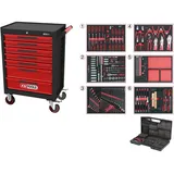 KS Tools ECOline mit 7 Schubladen und 598 Premium-Werkzeugen, SCHWARZ/ROT Werkstattwagen Werkzeugwagen 897.7598
