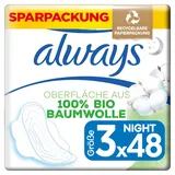 Always Ultra Binden Damen Gr. 3, Cotton Protection Night, 48 Damenbinden mit Flügeln (3 x 16 Stück), Monatspaket, ultradünn und super absorbierend