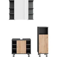 Vicco Badspiegelschrank Fynn, Anthrazit/Goldkraft Eiche 3 Teile mit Midischrank