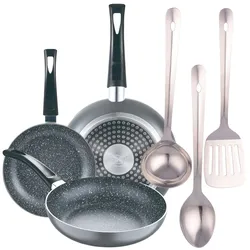 San Ignacio - Set mit 3 Bratpfannen Ø16/20/24 gepresstes Aluminium mit Set von 3 Küchenutensilien aus Edelstahl