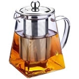 Teekanne aus klarem Glas mit Teesieb, aus Edelstahl in quadratischer Form, Teekanne mit Teesieb für losen Tee und Kaffee (750 ml-Quadrat)