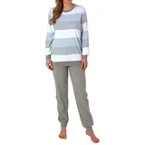 normann-wäschefabrik Damen Pyjama mit Bündchen Blockstreifen blau 44-46