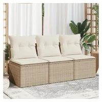 vidaXL Gartensofa mit Kissen 3-Sitzer Beige Poly Rattan