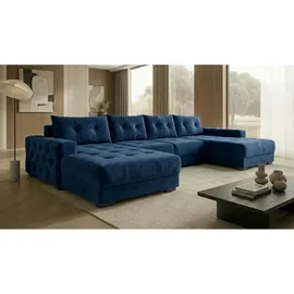 A&J MöbelLand Ecksofa Polyester mit Schlaffunktion 3-Sitzer Blau