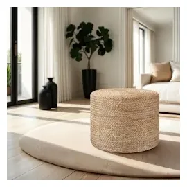 Tectake Handgefertigter Pouf Banno Cylinder aus Jute rund, Boho-Stil - beige
