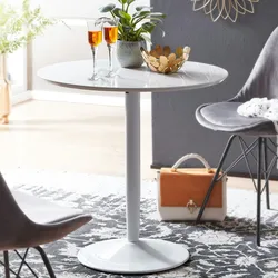 Kadima Design Moderner Hochglanz Esstisch für 2 Personen, Trompetenförmiges Standbein, Weiß, 75x75x74 cm