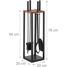 Relaxdays Kaminbesteck 5-teilig Aluminium Holz Metall 0,78 m schwarz/braun