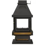 aea Eleganter schwarzer Edelstahl-Holz-Kamin in modernem Design,