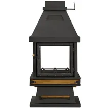 aea Eleganter schwarzer Edelstahl-Holz-Kamin in modernem Design,