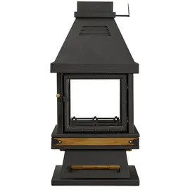 aea Eleganter schwarzer Edelstahl-Holz-Kamin in modernem Design,