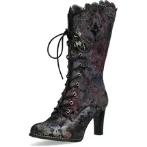 LAURA VITA Damen Stiefel florales Muster Spitze und Metallic Glanz Alcbaneo 351, Größe:40 EU, Farbe:Violett - Violett - 40
