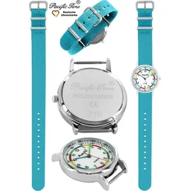 Pacific Time Lernuhr analog Quarz 10808 Gehäusefarbe blau Textilarmband hellblau