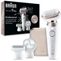 Braun Silk-épil 9 Flex Damen-Epilierer, elektrischer Epilierer für Damen mit 360° flexiblem Kopf für einfache Epilation, nass & trocken, lang glatte Haut, 9-060 3D, Weiß/Rosa
