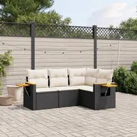 Faroom Balkon Sofa mit Stauraum Gartensofa 3 Sitzer Lounge Sofa Outdoor Rattansofa Sitzecke Balkon Lounge Klein Couch Gartenlounge Polyrattan Balkonmöbel Schwarz und Creme 4-tlg-Type-A118