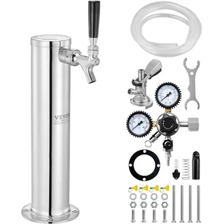 Vevor Kegerator-Turm-Kit, Einzelzapfhahn-Bierumrüstsatz, Edelstahl-Fass-Bierturm-Zapfanlage mit Doppelmessgerät W21.8-Regler und A-System-Fasskupplung, Biertropfschale für Partys zu Hause