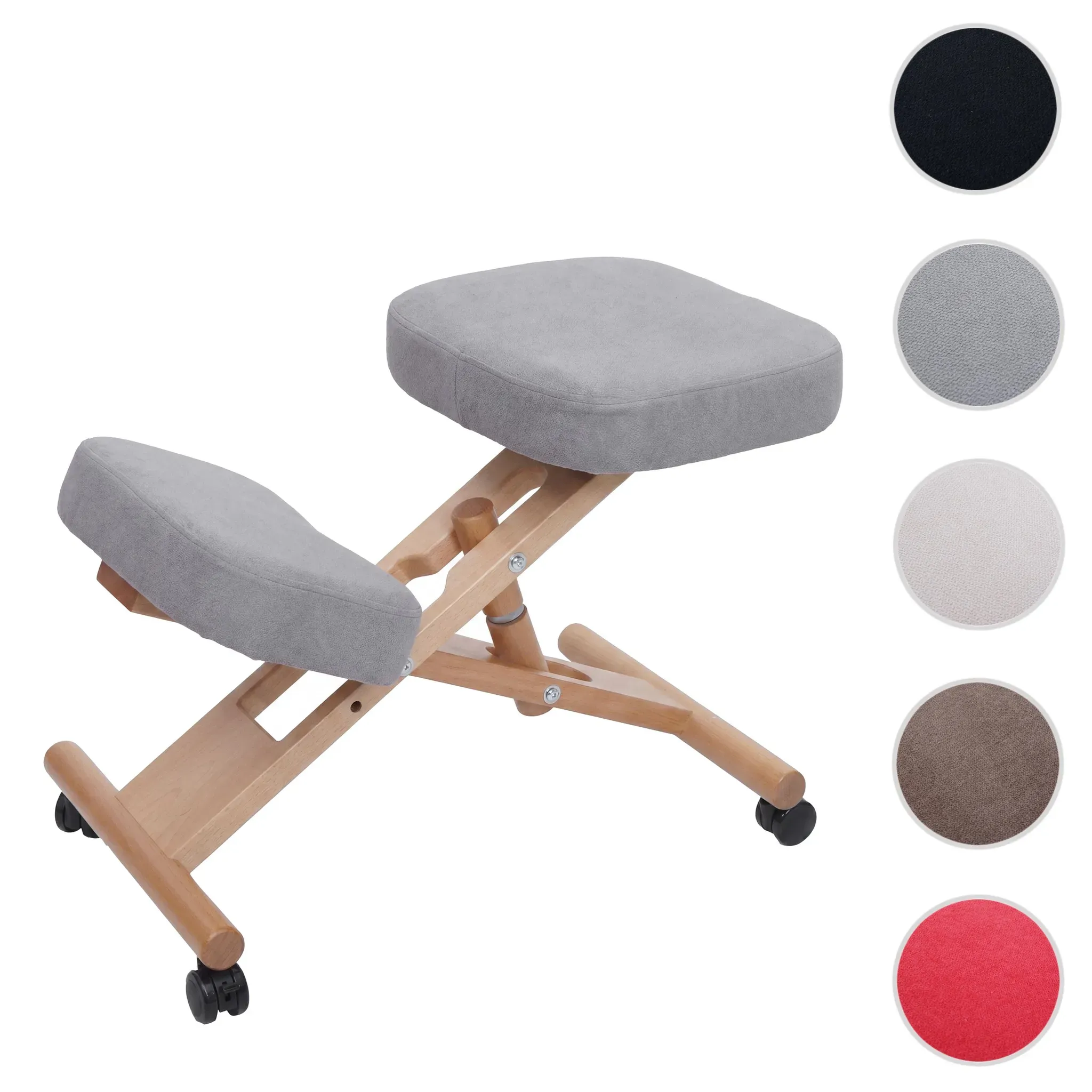 Kniestuhl HWC-Q46, Sitz-/Kniehocker höhenverstellbar Rollen Stoff/Textil (200g/m2) Holz ~ grau