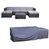 SVITA Gartenlounge-Set LUGANO + Abdeckhaube, (1x Tisch, 2x Einzelsessel, 2x Eckelement, 2x Hocker, inkl. Kissen), Polyrattan, Sitzgruppe, Outdoormöbel, Grau grau