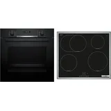 Bosch HBD635CS64 EEK: A+ Einbau-Backofen-Set mit Induktionskochfeld (HBG537BB3 + PIF645BB5E), 60 cm breit, 71 L, 3D-Heißluft, Eco Clean Direct, Versenkknebel, Kindersicherung, Rahmen aufliegend, schwarz