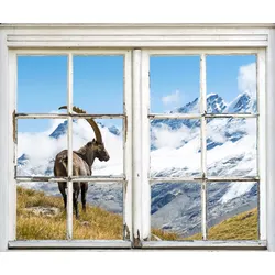Wandsticker QUEENCE "Steinbock", weiß, T:0,1cm, Wandtattoos, Wandsticker, Wandbild, selbstklebend, 3D, Fenster, Steinbock