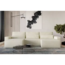 moeblo Wohnlandschaft DENVER U MINI , aus Cord, Couch Cord für Wohnzimmer Schlafsofa Sofagarnitur Sofa Eckcouch U-Form Cordstoff, Eckcouch Wohnlan... - Weiß