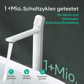 mai & mai Armatur Bad Wasserhahn Badezimmer Waschtischarmatur Einhebelmischer Mischbatterie Bad aus Messing mit Wassersparfunktion Glänzend weiß 31,3cm hoch DIN-Anschlüsse WAO-1190H