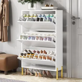 Okwish Schuhschrank 73 x 120 x 24 cm mit 3 Türen / weiß/gold