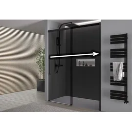 Bernstein Nischendusche mit Schiebetür Soft-Close DX906 flex 110 cm Schwarz matt 8 mm Nano graues Glas