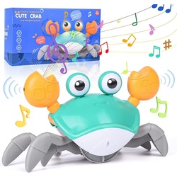 Gontence Lernspielzeug Elektrische Krabbelndes Krabben Musikspielzeug (Laufkrabben-Babyspielzeug, vermeidet automatisch Hindernisse), mit Musik und LED-Leuchten,Sensor Interaktives Spielzeug grün