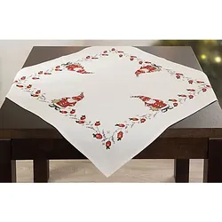 Stickmitteldecke "Wichtel & Hagebutte"