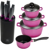 10tlg. KING Vorteilsset BERRY: 4tlg. Kochtopfset Aluguss Berry, 3xKochtöpfe in Ø16,Ø20,Ø24cm, 1xStieltopf Ø16cm + 6tlg. Messerset CARBON BERRY...