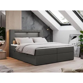 MKS Boxbett, GOLD-5 Led, 160/200 Dunkelgrau Kunstleder - H4