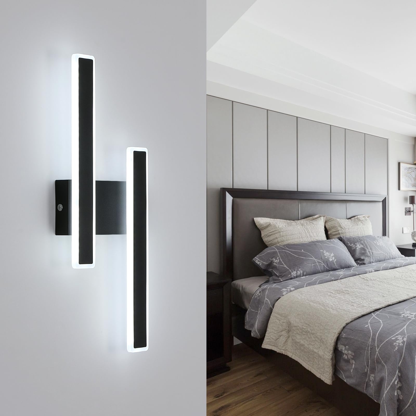 DELIPOP Wandleuchte LED Innen Moderne, 32W 3600LM Schwarz Wandlampe LED, Kreative Lange Parallele Wandleuchte, Acryl Wandleuchten für Wohnzimmer Korridor Treppen, Kaltweiß 6500K, Schwarz