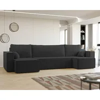 Ecksofa Paris U Poso Cordstoff Sofa Couch mit Schlaffunktion Bettkasten und Kissen Eckcouch in U-Form Bettsofa Couchgarnitur Universal Poso 135 - Schwarz