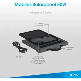Xlayer Solarpanel faltbar I 80W I tragbare Solartasche I Solaranlage I USB-C I mobile Stromversorgung I schnelle Ladung I Camping Zubehör Solarmodul Wohnwagen Reisen Survival Outdoor
