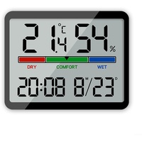 LCD-Wanduhr, großes Display, Tag/Datum/Uhrzeit/Temperatur/Luftfeuchtigkeit, batteriebetrieben, leicht zu lesen für Senioren und schlechte Sicht (schwarz)