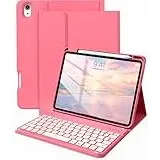 BQDIYOO Hülle mit Tastatur für iPad A16 11/10 Generation (2025/2022, 11/10.9 Zoll) 7-Farben Beleuchtung Magnetische Abnehmbare Tastatur für iPad 11./10. Gen Hülle mit Stifthalter, Rot