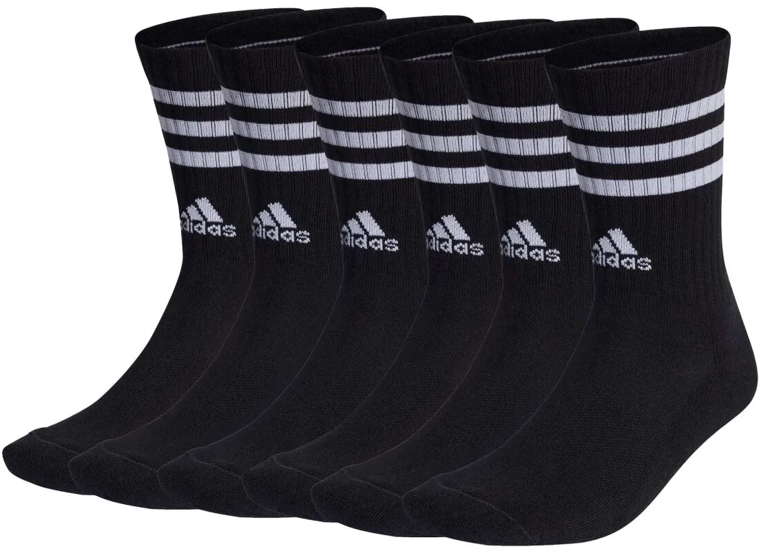 adidas Unisex Socken, 6er Pack - 3-Streifen Cushioned Crew, Logo, Streifen, gepolstert Schwarz-43-45