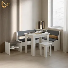 livinity® Eckbankgruppe Tiberio Weiß, 150 x 120 cm mit Tisch