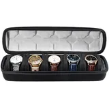 ProCase Uhrengehäuse Reise Uhrenbox, 5 Slot Tragbare Uhrenbox Uhrenrolle Reisetasche Watch Travel Case mit Clip und weicher stoßabsorbierender Polsterung - Schwarzgrau