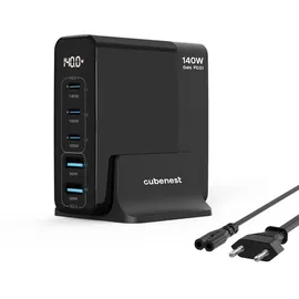CubeNest S5D0 PD 3.1. 3*USB-C+2xUSB-A GaN-Adapter 140W Schnellladegerät USB-C-Kabel Desktop-Ladegerät - Schwarz