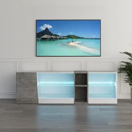 Mondeer TV-Lowboard TV-Schrank mit Led-beleuchtung 140cm breit Weiß und Grau - Weiß/Grau