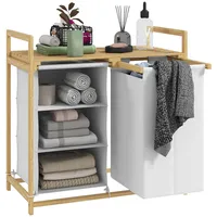 Homcom Wäschekorb Weiß, Naturmaterialien, 70x70x36 cm, Ordnen & Aufbewahren,