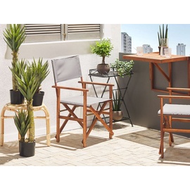 Beliani Gartenstühle 2er Set Dunkles Akazienholz mit Wechselbaren Stoffbezügen Grau und Bunt Fleckenmotiv Zusammenklappbar Outdoor Gartenzubehör