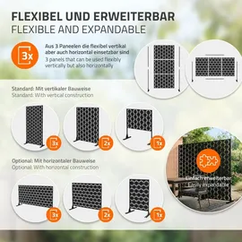 ML-Design Metall-Sichtschutz Milano 90x180 cm aus Stahl, Raumteiler mit 3 Paneele, Trennwand erweiterbar mit Ständer, Paravent Deko Sichtschutzwand wetterfest für Garten Balkon Terrasse