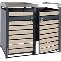 Mendler 2er Mülltonnenverkleidung mit Pflanzkasten HWC-J81, erweiterbar, 125x132x80cm Metall