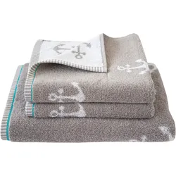Handtuch Set DYCKHOFF "Maritim, Nautic", grau (kiesel), 3 St., Anker, Frottier, Frottier, Obermaterial: 100% Baumwolle, Handtücher (Packung)
