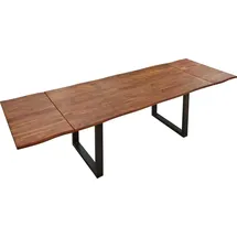 SAM Outillage Baumkantentisch Akazie nougatfarben 140 (220) x 90 cm Ansteckplatten schwarz Norina