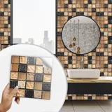 Fliesenaufkleber 10x10cm Braunes Schwarzes Mosaik Klebefliesen Wasserdicht Fliesenaufkleber Bad Fliesenaufkleber Küche Küchenrückwand Selbstklebend Wohndekoration Fliesenfolie (10 Stück)