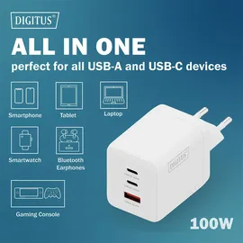 Digitus USB GaN 100W 2x USB-C, 1x USB-A