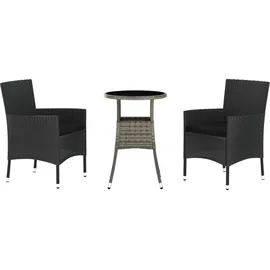 vidaXL 3-tlg. Garten-Bistro-Set mit Kissen Schwarz Poly Rattan